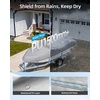 OCEANBROAD 1200D Boat Cover with Reflective Strips (Front & Rear Only) for Bass, V-Hull, Tri-Hull, Fish, Runabout & Bowrider Boats, Waterproof Anti-UV Cover, for 16-18.5ft x 94in, Black(Gray)