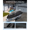 OCEANBROAD 1200D Boat Cover with Reflective Strips (Front & Rear Only) for Bass, V-Hull, Tri-Hull, Fish, Runabout & Bowrider Boats, Waterproof Anti-UV Cover, for 16-18.5ft x 94in, Black(Black)