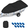 OCEANBROAD 1200D Boat Cover with Reflective Strips (Front & Rear Only) for Bass, V-Hull, Tri-Hull, Fish, Runabout & Bowrider Boats, Waterproof Anti-UV Cover, for 16-18.5ft x 94in, Black(Black)