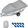 OCEANBROAD 1200D Boat Cover with Reflective Strips (Front & Rear Only) for Bass, V-Hull, Tri-Hull, Fish, Runabout & Bowrider Boats, Waterproof Anti-UV Cover, for 16-18.5ft x 94in, Black(Gray)