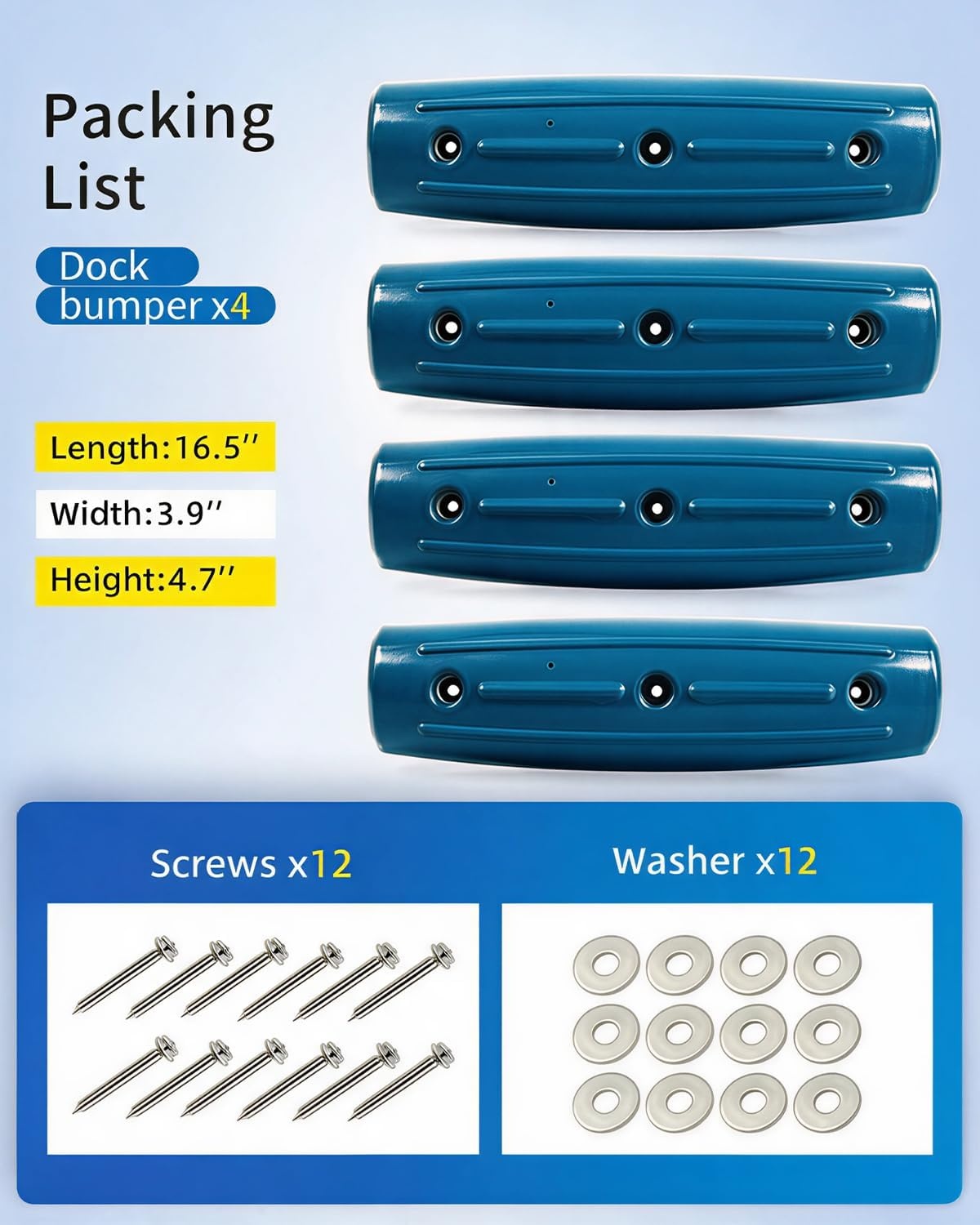 image:imageDock Fender Bumpers 17 Horztial Dock Bumpers for Edge Side UVResistant Inflatable PVC Side Guard with Mounting Hardware Durable for Boat and Dock Protection Easy InstallationOcean Blue