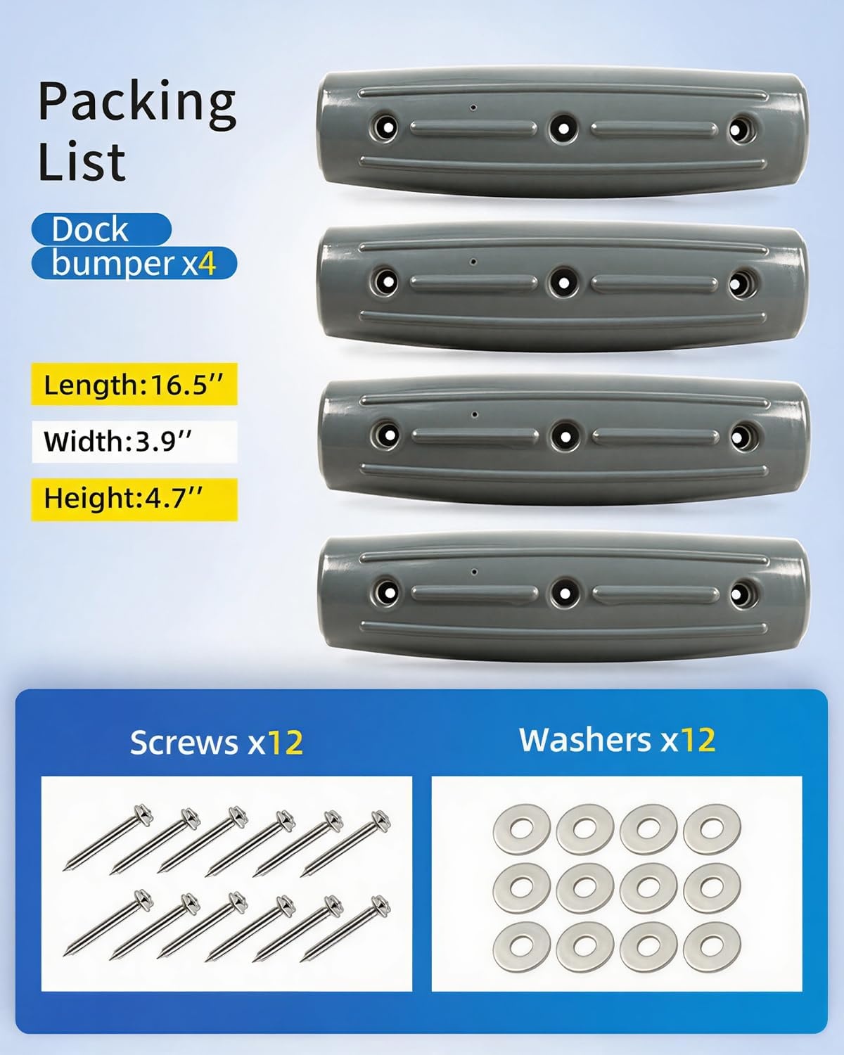 image:imageDock Fender Bumpers 17 Horztial Dock Bumpers for Edge Side UVResistant Inflatable PVC Side Guard with Mounting Hardware Durable for Boat and Dock Protection Easy InstallationGray