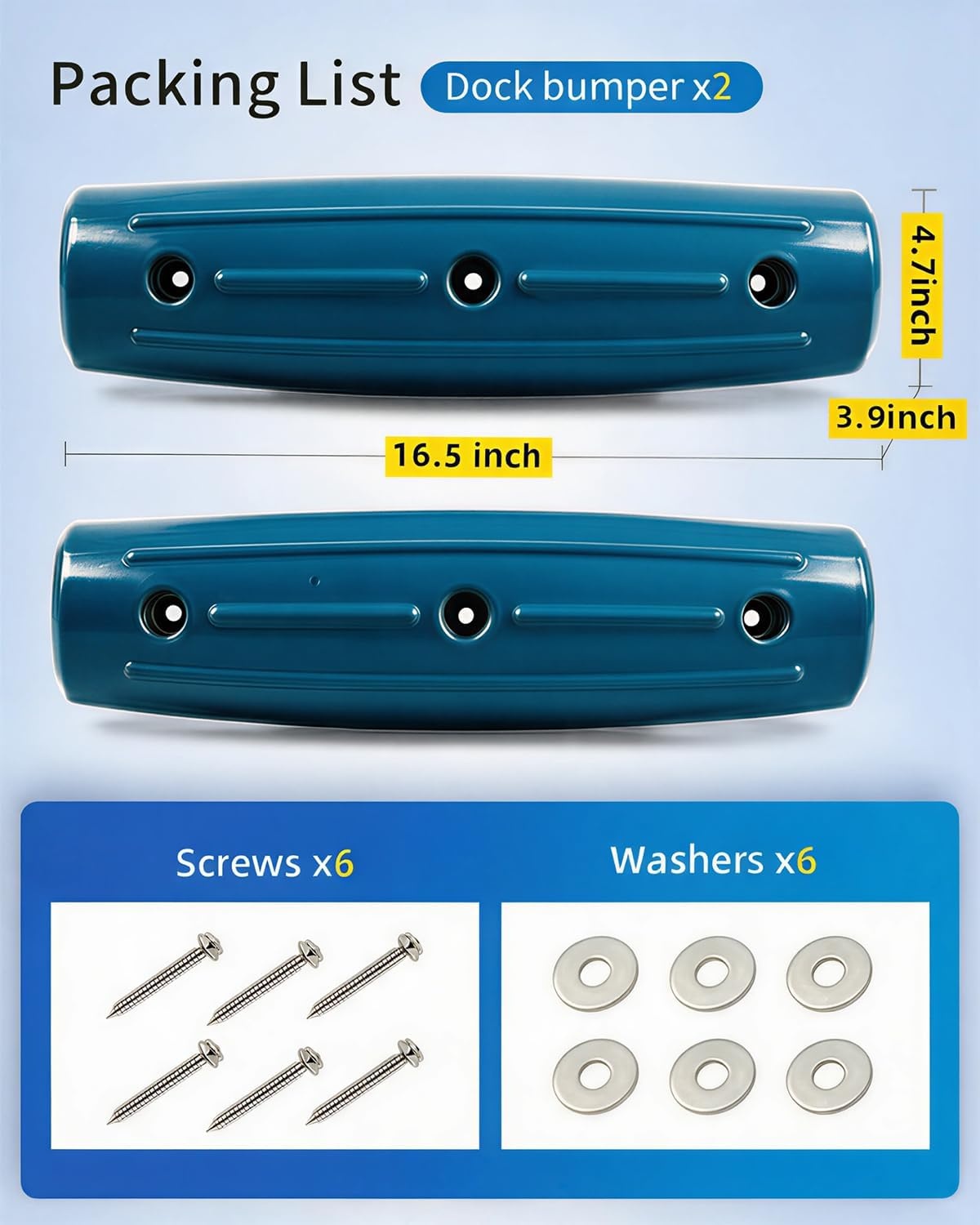 image:imageDock Fender Bumpers 17 Horztial Dock Bumpers for Edge Side UVResistant Inflatable PVC Side Guard with Mounting Hardware Durable for Boat and Dock Protection Easy InstallationOcean Blue