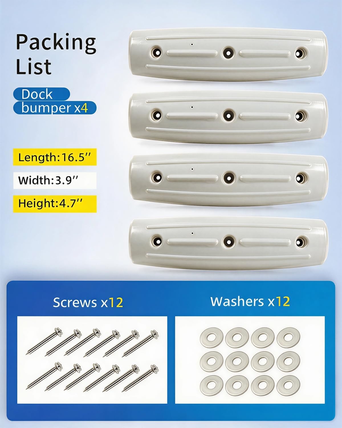 image:imageDock Fender Bumpers 17 Horztial Dock Bumpers for Edge Side UVResistant Inflatable PVC Side Guard with Mounting Hardware Durable for Boat and Dock Protection Easy InstallationWhite