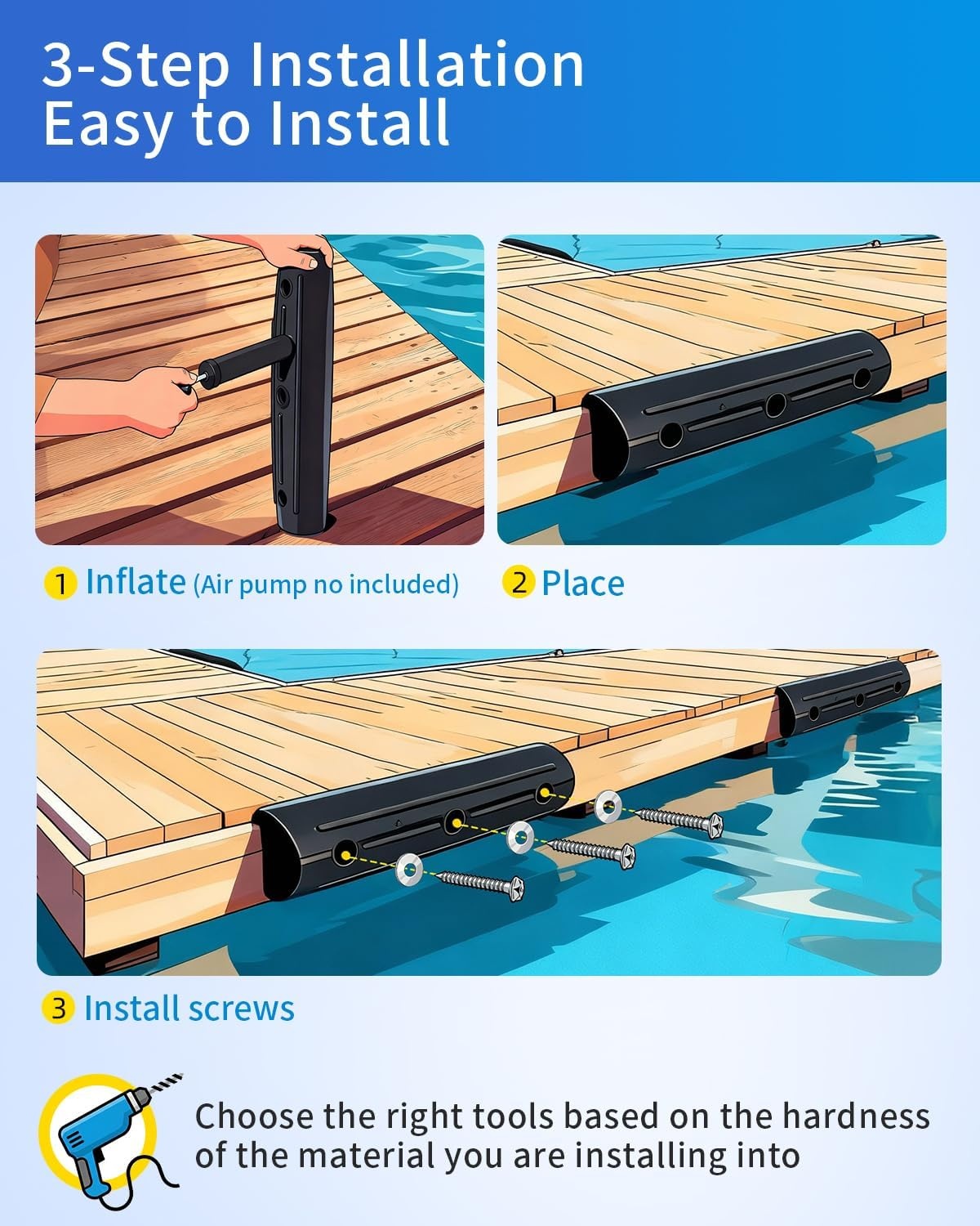 image:imageDock Fender Bumpers 17 Horztial Dock Bumpers for Edge Side UVResistant Inflatable PVC Side Guard with Mounting Hardware Durable for Boat and Dock Protection Easy InstallationBlack
