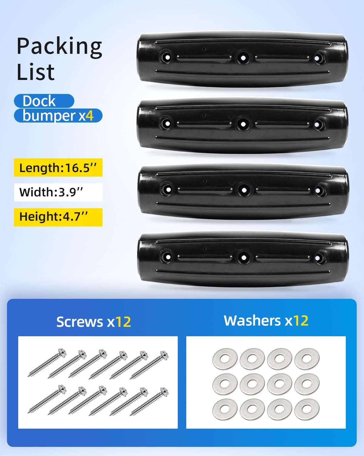 image:imageDock Fender Bumpers 17 Horztial Dock Bumpers for Edge Side UVResistant Inflatable PVC Side Guard with Mounting Hardware Durable for Boat and Dock Protection Easy InstallationBlack