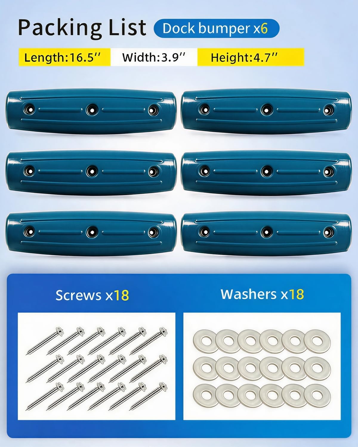 image:imageDock Fender Bumpers 17 Horztial Dock Bumpers for Edge Side UVResistant Inflatable PVC Side Guard with Mounting Hardware Durable for Boat and Dock Protection Easy InstallationOcean Blue