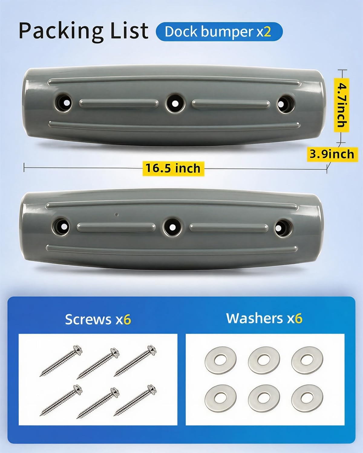 image:imageDock Fender Bumpers 17 Horztial Dock Bumpers for Edge Side UVResistant Inflatable PVC Side Guard with Mounting Hardware Durable for Boat and Dock Protection Easy InstallationGray