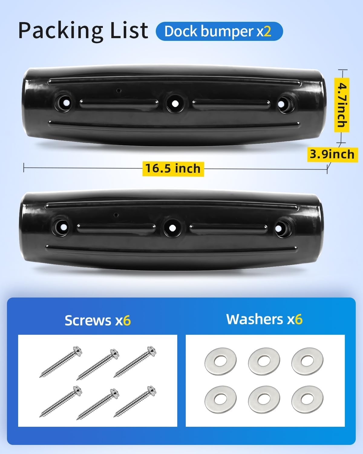 image:imageDock Fender Bumpers 17 Horztial Dock Bumpers for Edge Side UVResistant Inflatable PVC Side Guard with Mounting Hardware Durable for Boat and Dock Protection Easy InstallationBlack