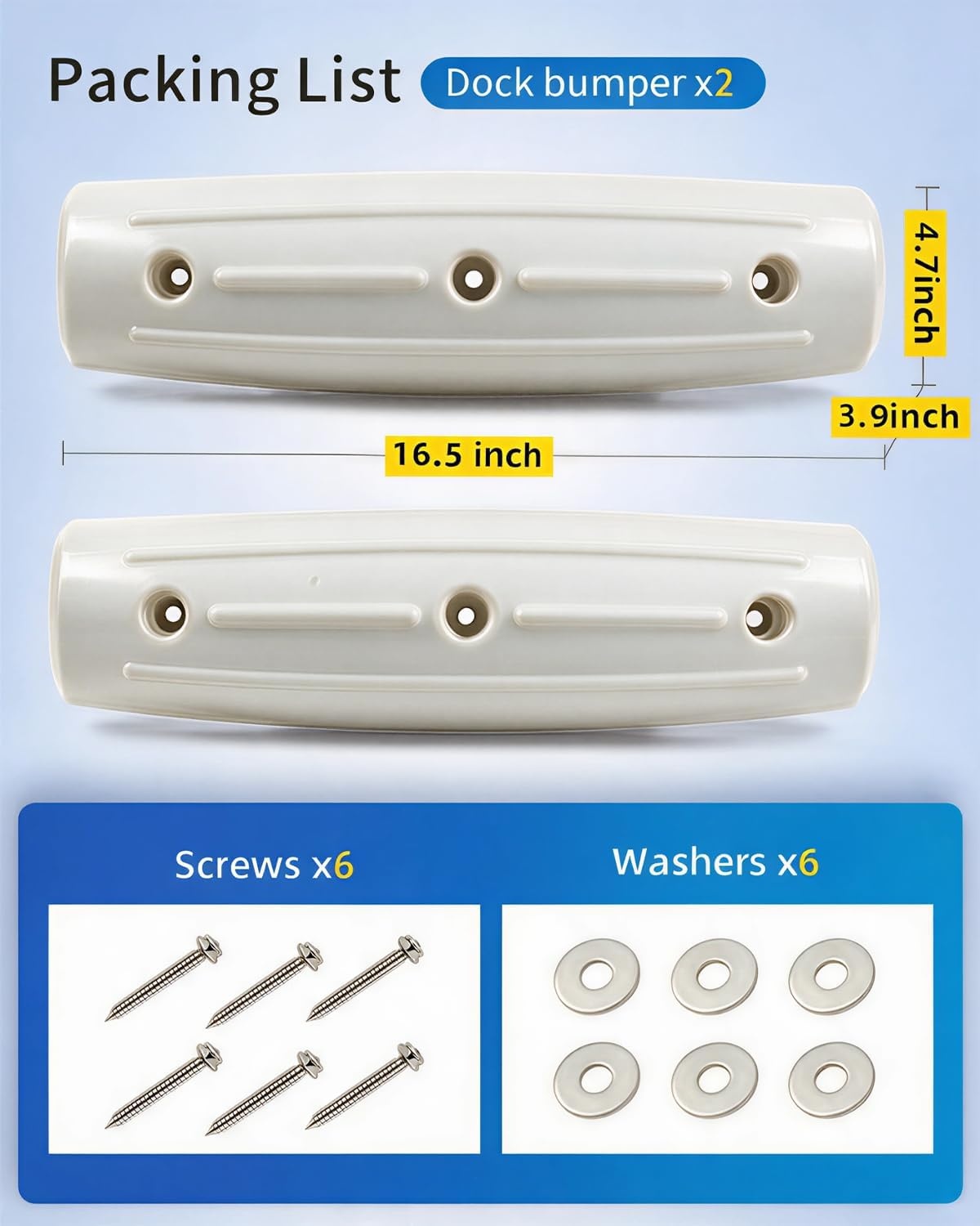 image:imageDock Fender Bumpers 17 Horztial Dock Bumpers for Edge Side UVResistant Inflatable PVC Side Guard with Mounting Hardware Durable for Boat and Dock Protection Easy InstallationWhite
