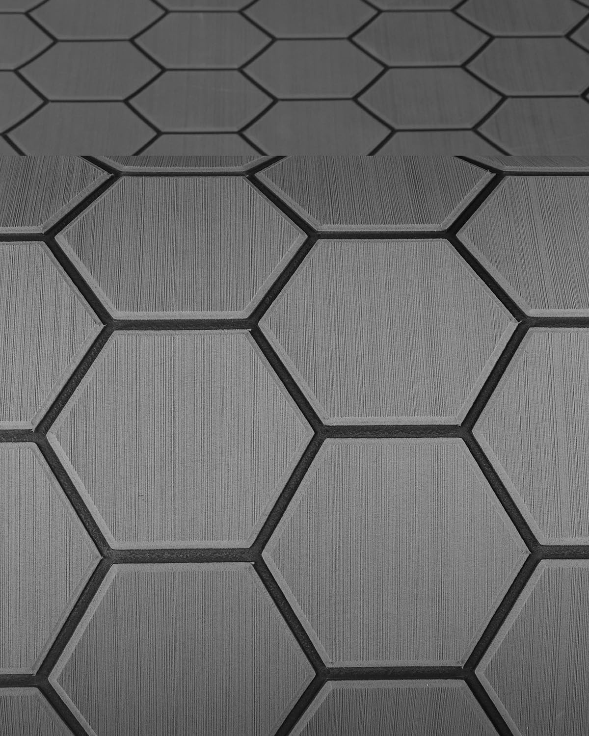 image:imageOCEANBROAD CNC Cut Hexagon Boat Flooring 96x1545 SelfAdhesive EVA Foam Sheet NonSlip Traction Pad Marine Grip Mat for Boats Surfboard SUP PaddleBoard YachtDark Gray with Black Lines