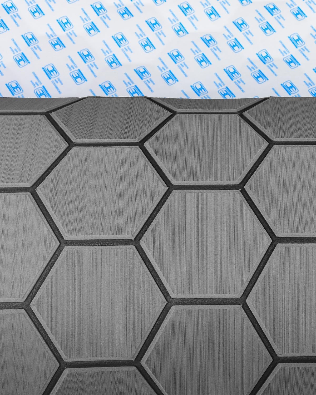 image:imageOCEANBROAD CNC Cut Hexagon Boat Flooring 96x1545 SelfAdhesive EVA Foam Sheet NonSlip Traction Pad Marine Grip Mat for Boats Surfboard SUP PaddleBoard YachtDark Gray with Black Lines