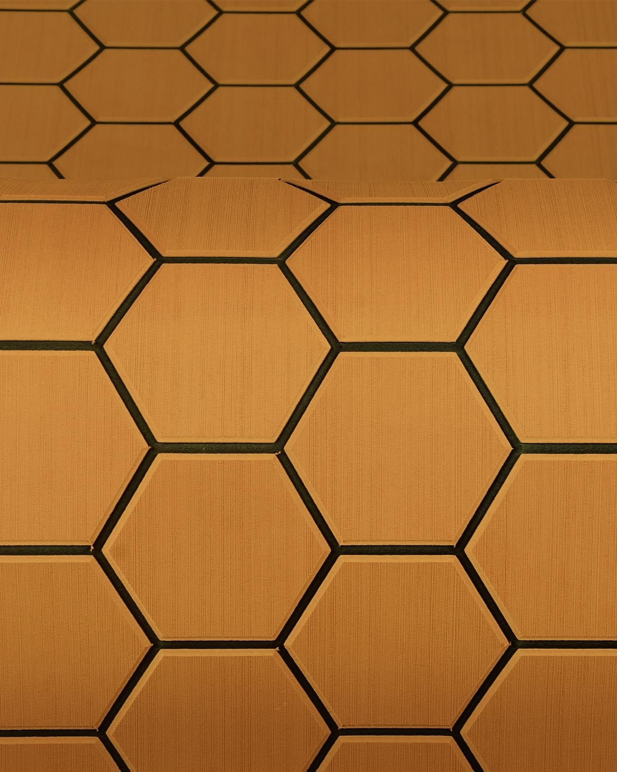 image:imageOCEANBROAD CNC Cut Hexagon Boat Flooring 96x1545 SelfAdhesive EVA Foam Sheet NonSlip Traction Pad Marine Grip Mat for Boats Surfboard SUP PaddleBoard YachtBrown with Black Lines