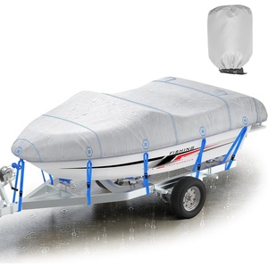 OCEANBROAD Boat Cover 1200D Waterproof Heavy-Duty Bass Boat Cover 14-22ft | 16-18.5ft Black, Waterproof 30000 pa/PU 1500 mm, Snowproof, Anti-UV UPF 50+, Windproof, Vent, Double-Layer Stitch, Boat Tarp(Gray)