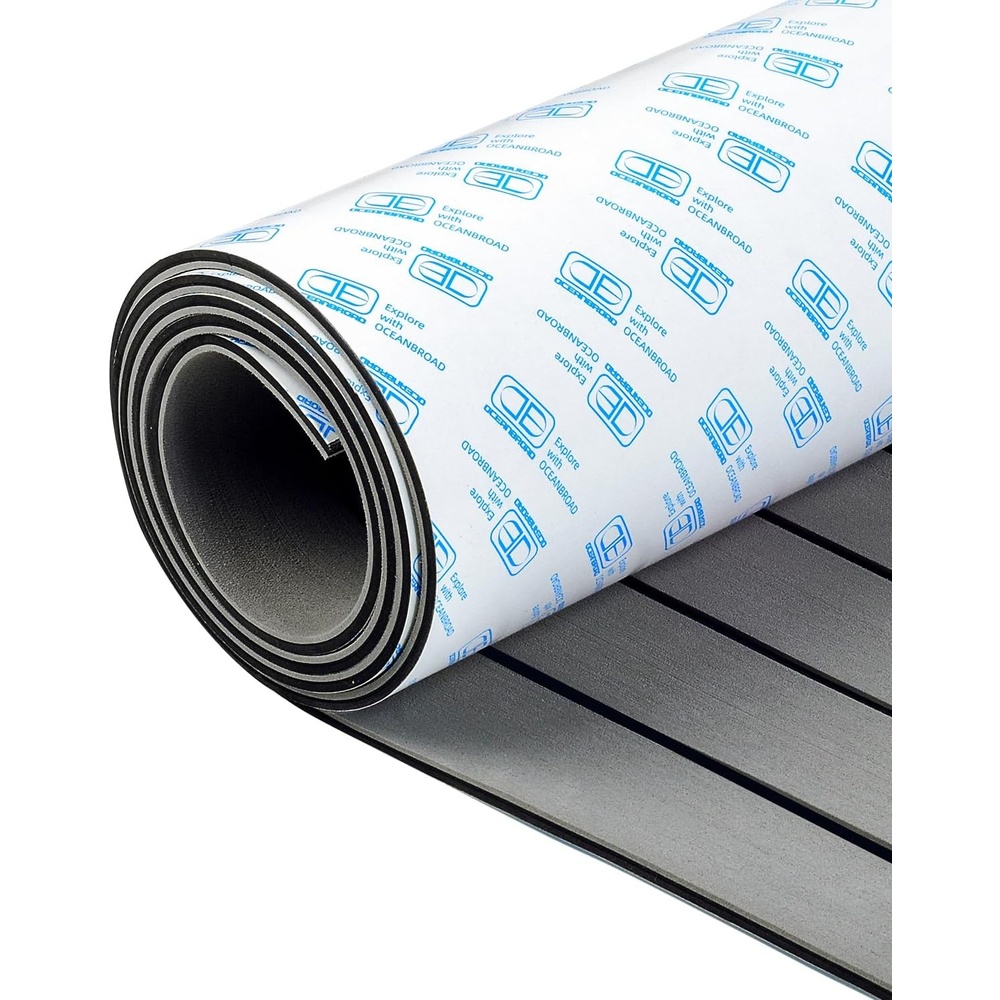 image:imageOCEANBROAD Boat Flooring SelfAdhesive 96x24x2Pack GrayBlack Lines