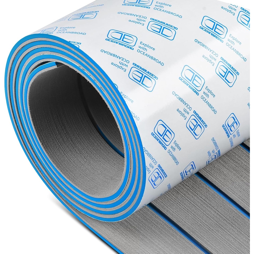 image:imageOCEANBROAD Boat Flooring SelfAdhesive 96x24x2Pack GrayBlue Line