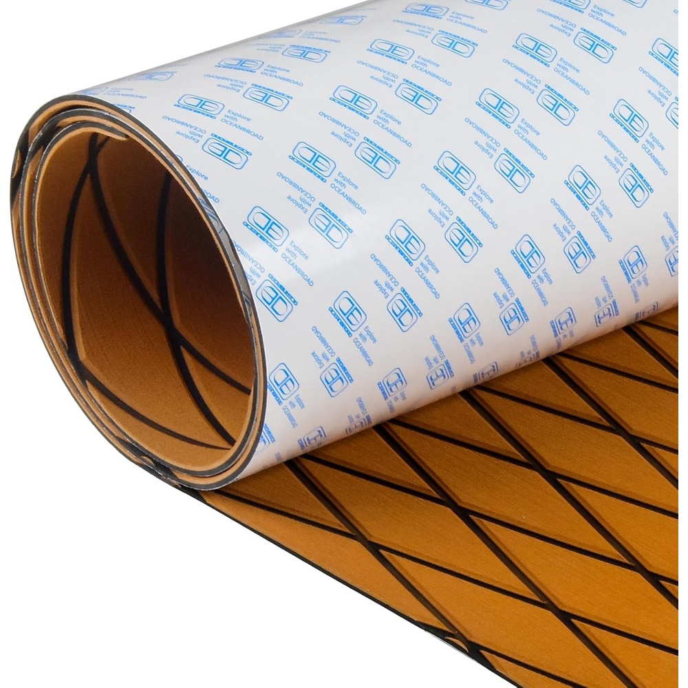 image:imageOCEANBROAD CNC Cut Boat Flooring Diamond Pattern SelfAdhesive EVA DeckingBrown with Black Lines
