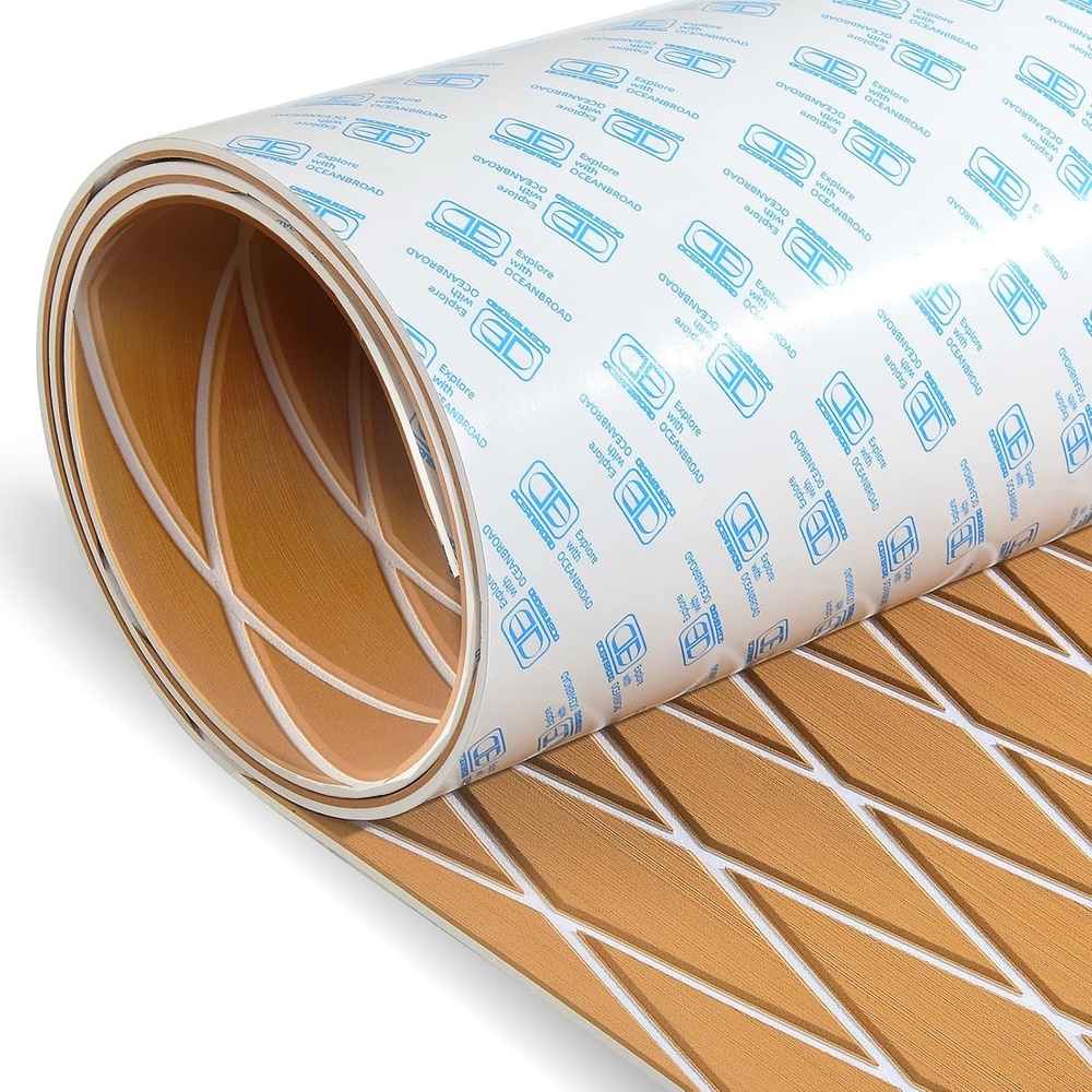 image:imageOCEANBROAD CNC Cut Boat Flooring Diamond Pattern SelfAdhesive EVA DeckingCamel Brown with White Lines
