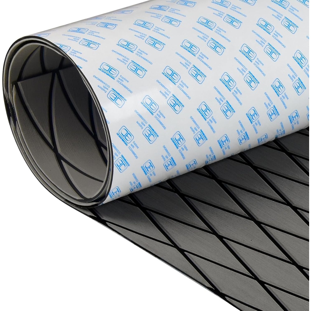 image:imageOCEANBROAD CNC Cut Boat Flooring Diamond Pattern SelfAdhesive EVA DeckingDark Gray with Black Lines