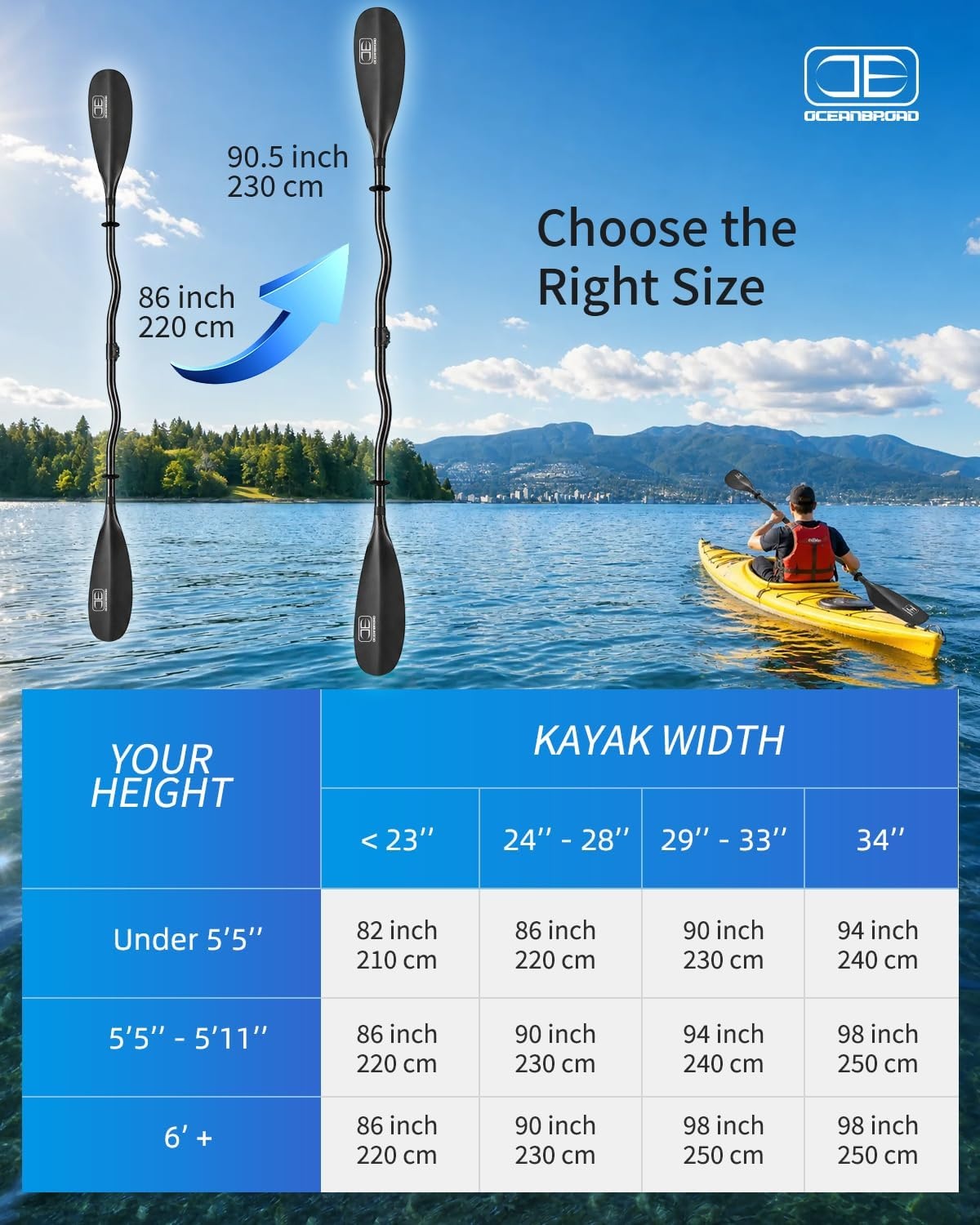 image:imageOCEANBROAD Whitewater Full Carbon Fiber Kayak Paddles 2Piece