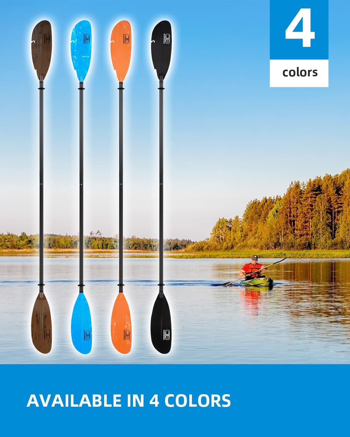 image:imageOCEANBROAD 98 Inch 250CM Fishing Kayak Paddle Alloy Shaft Kayaking Oar with Paddle Leash