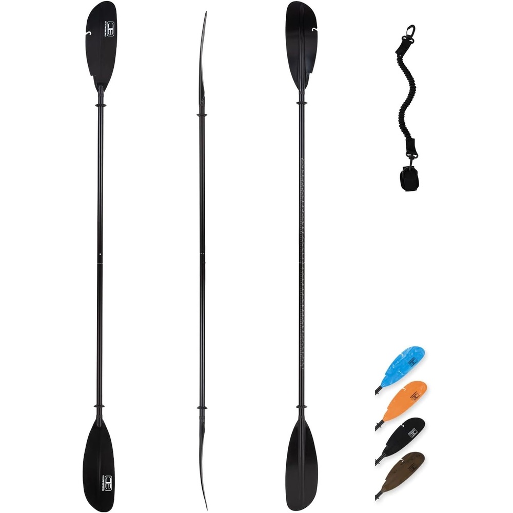 image:imageOCEANBROAD 98 Inch 250CM Fishing Kayak Paddle Alloy Shaft Kayaking Oar with Paddle Leash