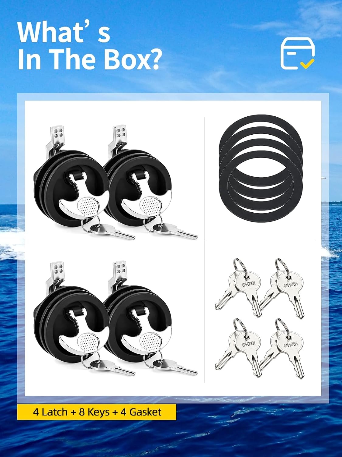 image:image25 THandle Boat Latch Keyed Alike Stainless SteelBlack