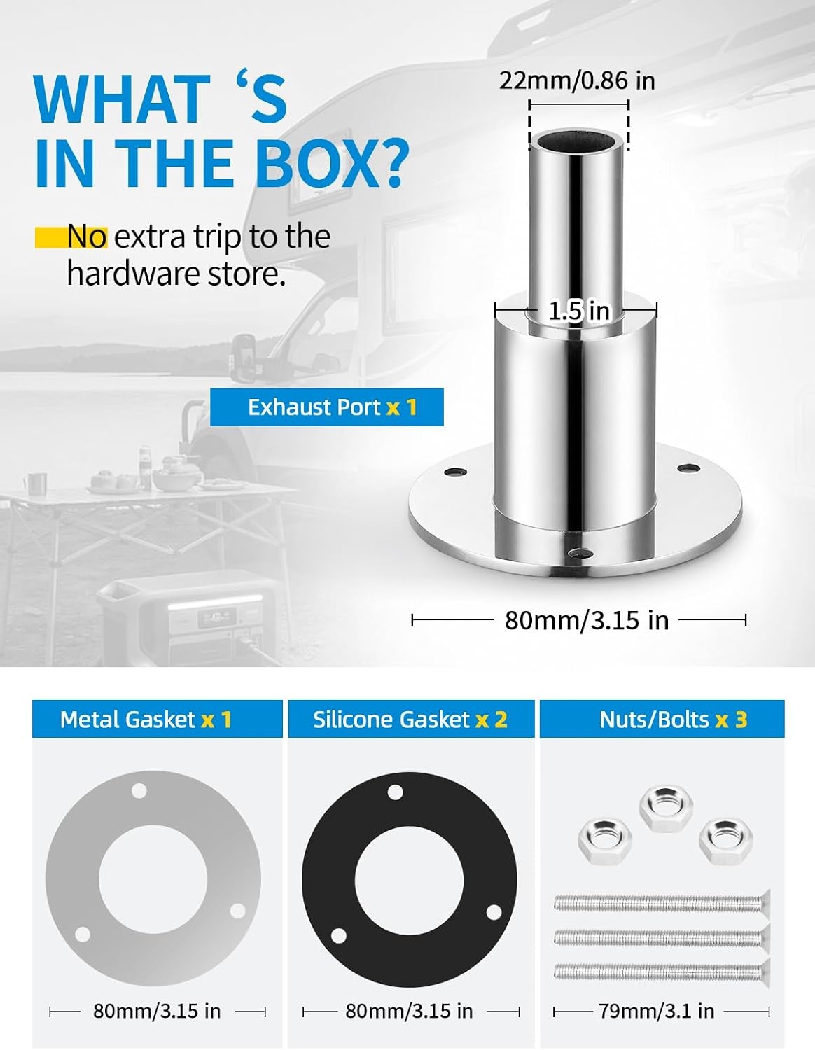image:imageDiesel Heater Thru Hull Exhaust 316 SS Fitting 24mm 2 Pack22 mm