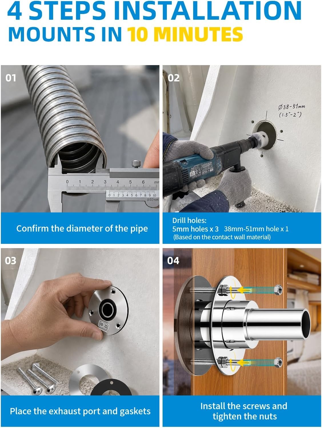 image:imageDiesel Heater Thru Hull Exhaust 316 SS Fitting 24mm 2 Pack22 mm