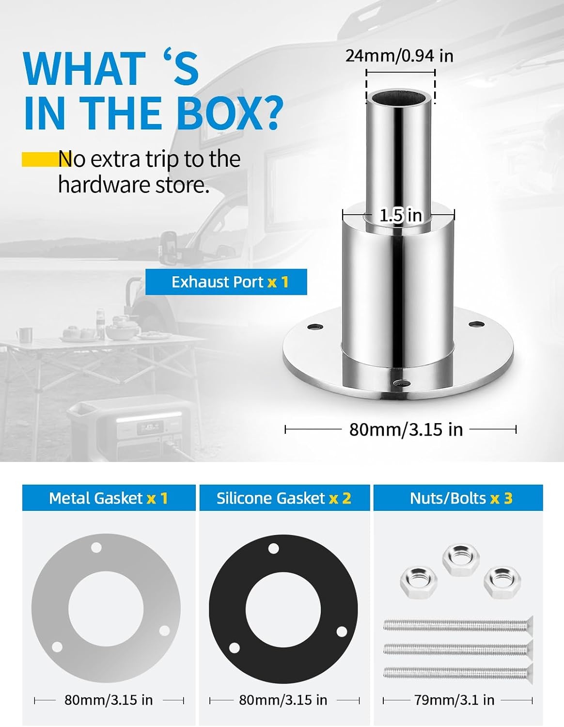 image:imageDiesel Heater Thru Hull Exhaust 316 SS Fitting 24mm 2 Pack24 mm
