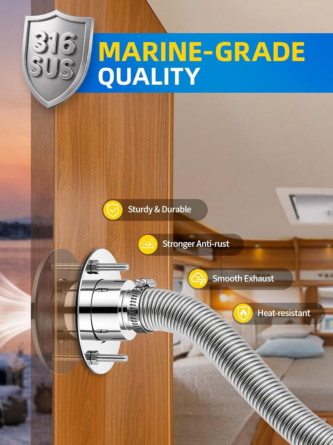 image:imageDiesel Heater Thru Hull Exhaust 316 SS Fitting 24mm 2 Pack24 mm