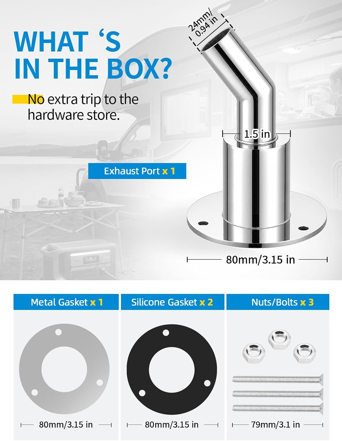 image:imageDiesel Heater Thru Hull Exhaust 316 SS Fitting 24mm 2 Pack24 mm